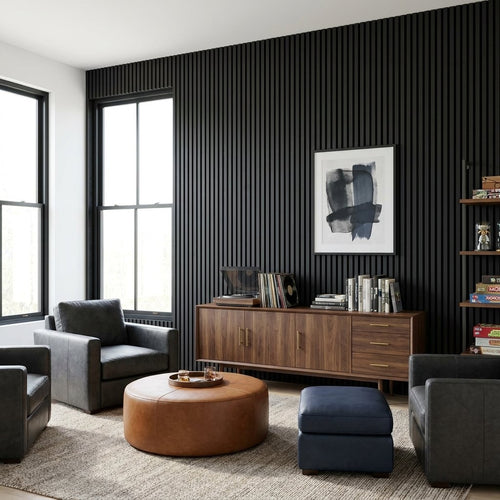 Peel & Press Wood Slat Wall Panels — 106 × 43 in — Black