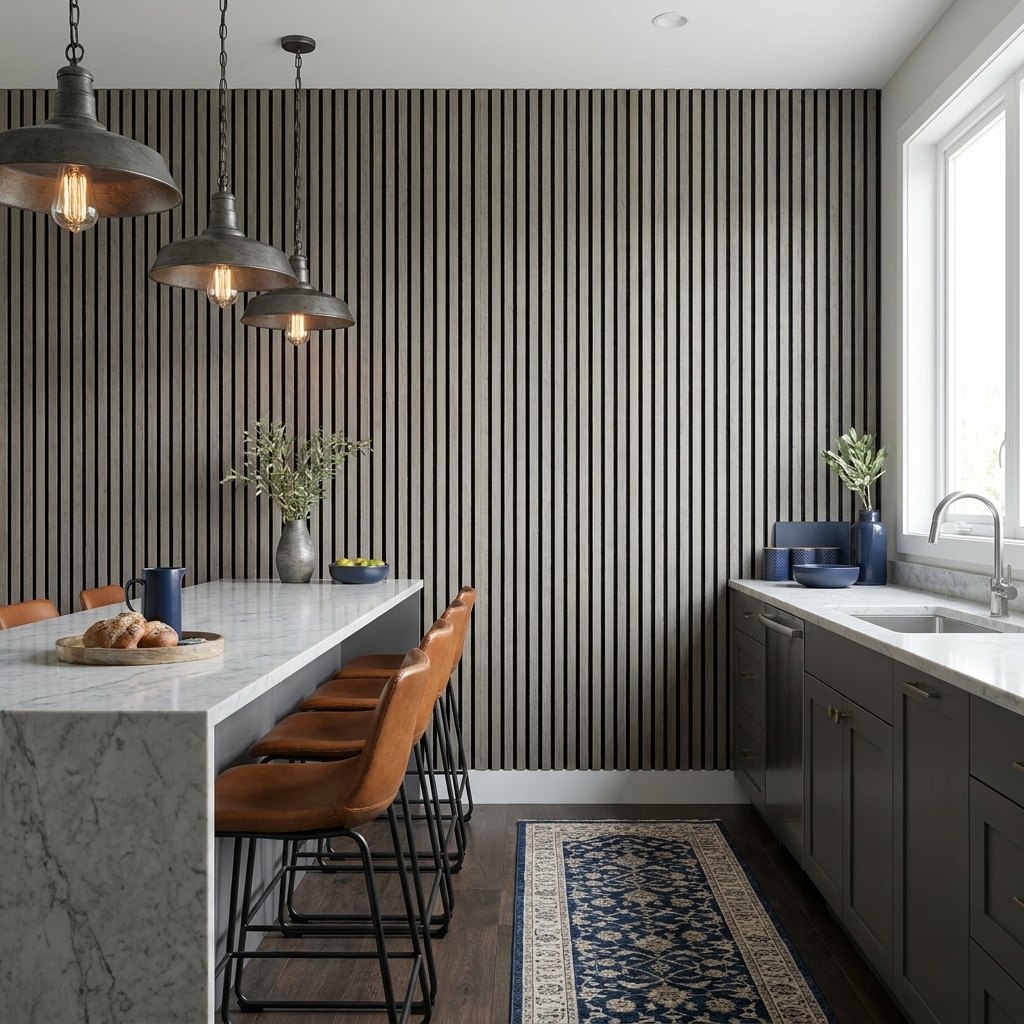 Peel & Press Wood Slat Wall Panels — 106 × 43 in — Gray Oak