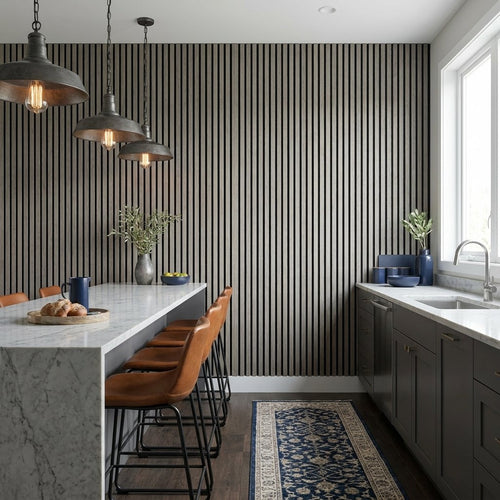 Peel & Press Wood Slat Wall Panels — 106 × 43 in — Gray Oak