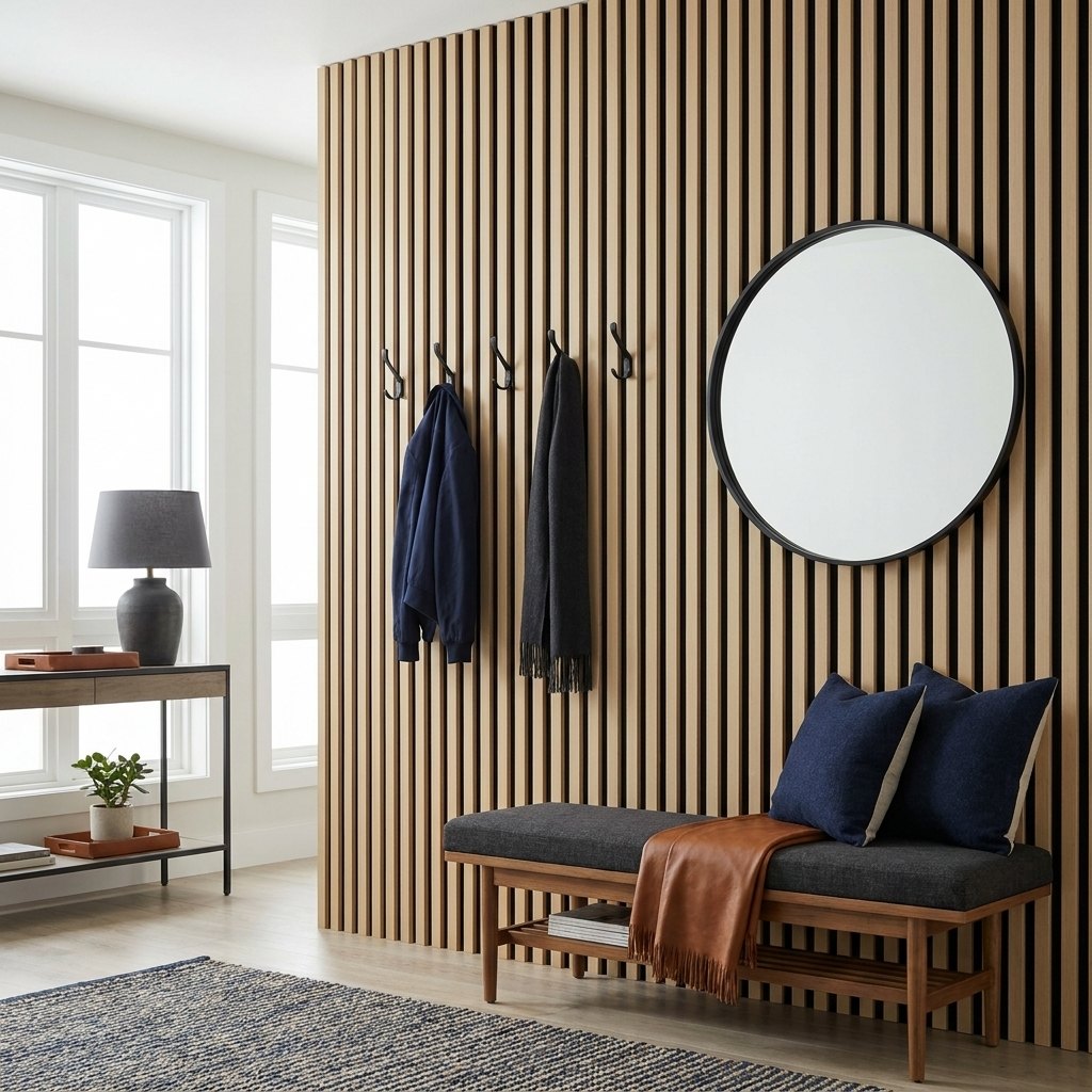 Peel & Press Wood Slat Wall Panels — 106 × 43 in — Sand